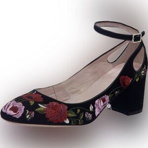 NIB: KATE SPADE GABLE Black Velvet Floral Embroidered Heels, Size 7.5